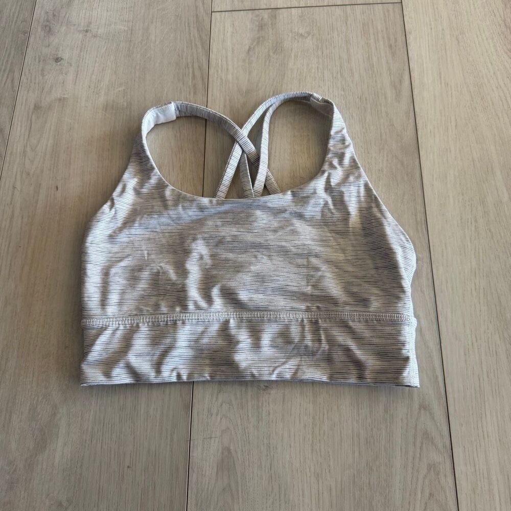 lululemon athletica light gray striped crossback sports bra
